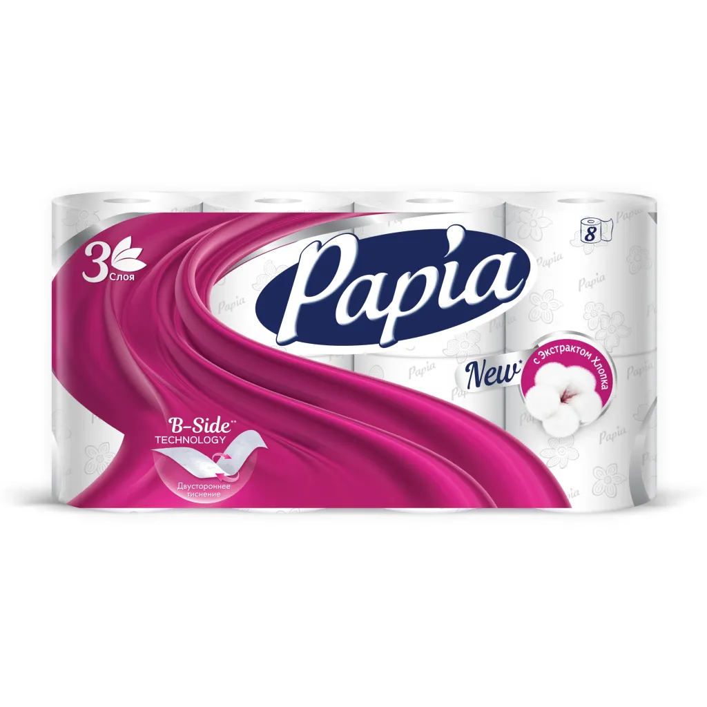 Туалетная бумага Papia 3сл 8рул Белая