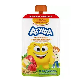 Пюре Агуша фруктовое пауч Яблоко банан клубн земляника злаки 160г