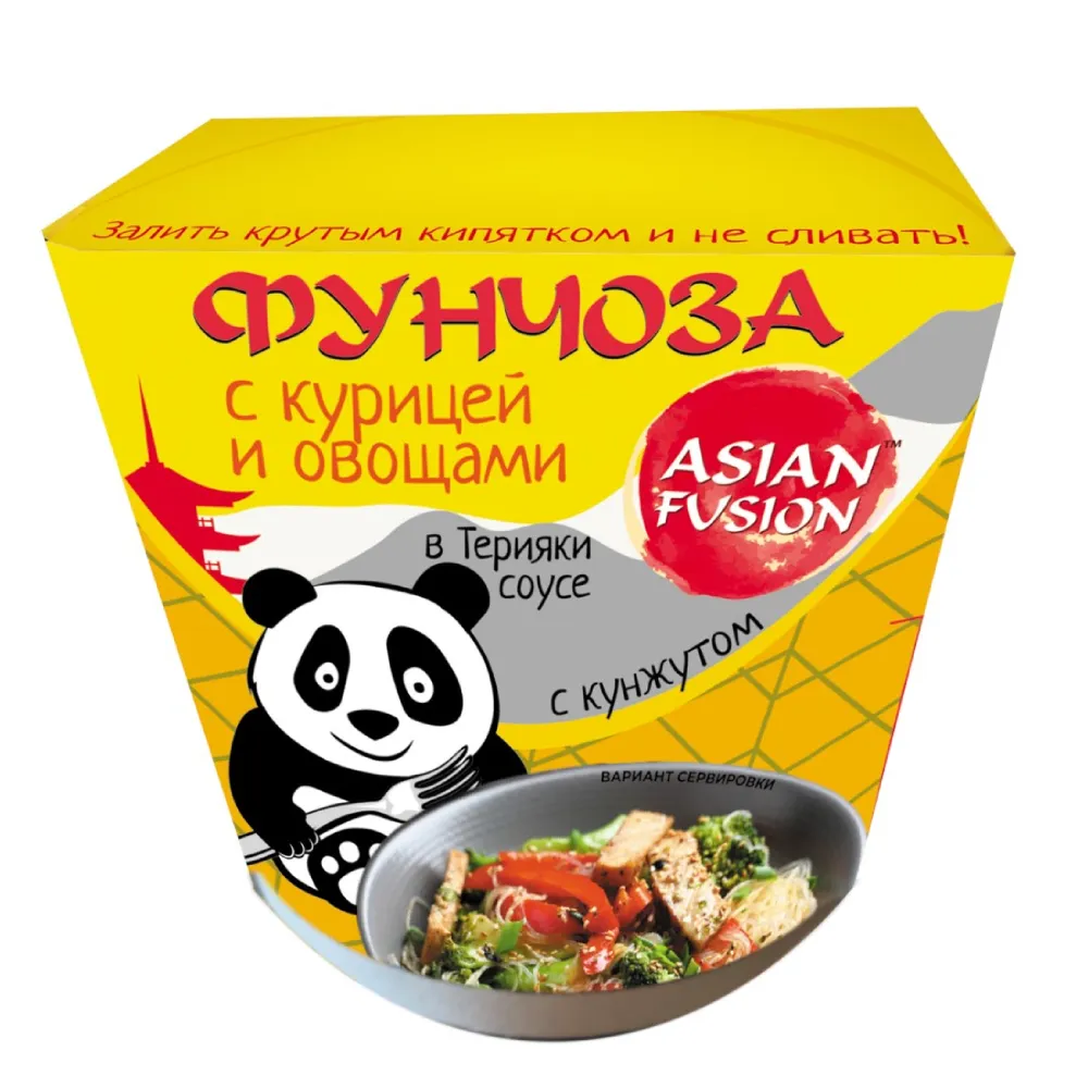 Фунчоза ASIAN FUSION с курицей и овощами в соусе Терияки, с кунжутом 68г
