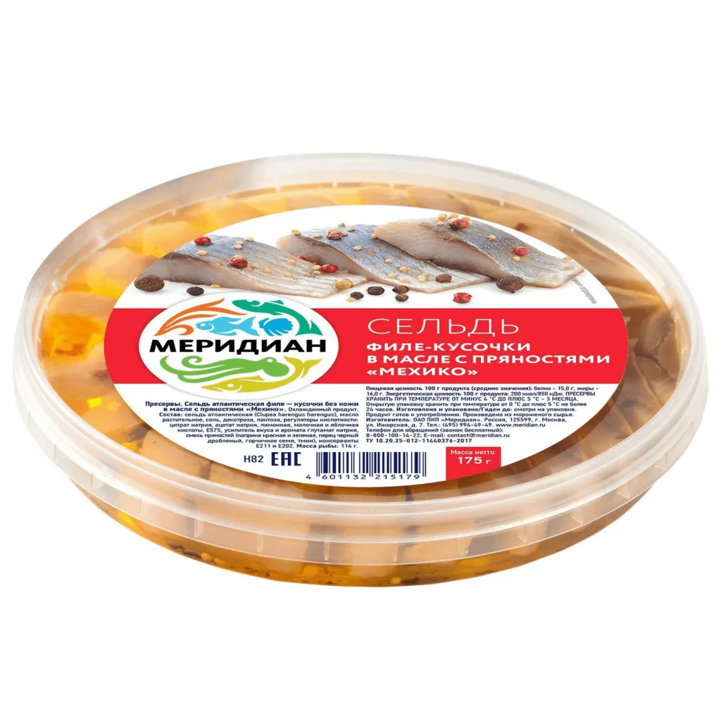 Сельдь Меридиан филе кусочки в масле с прян Мехико 175г