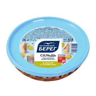 Сельдь Балтийский Берег По-Царски филе-кусок с оливками 200г