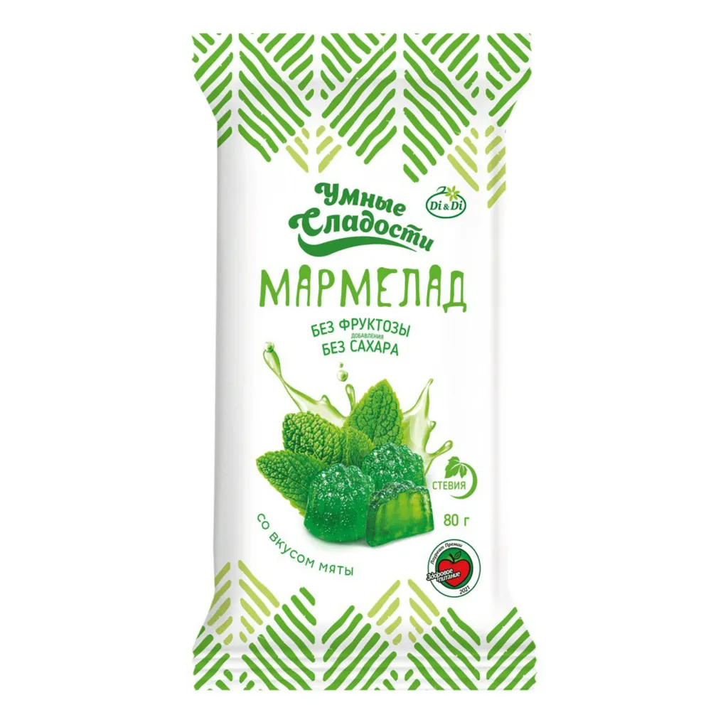 Мармелад Умные сладости желейно-формовой со стевией со вкусом мяты 80г