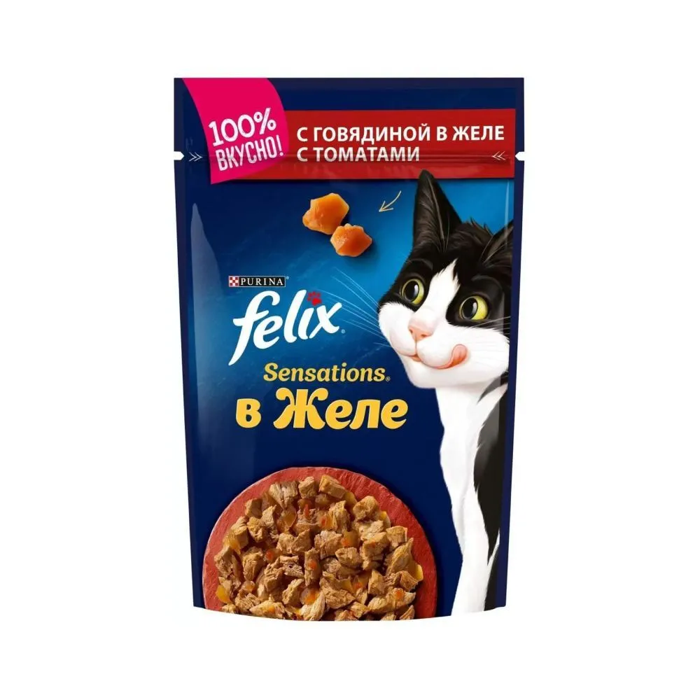 Корм Felix Сэнсэйшн Говядина Томат 75 г