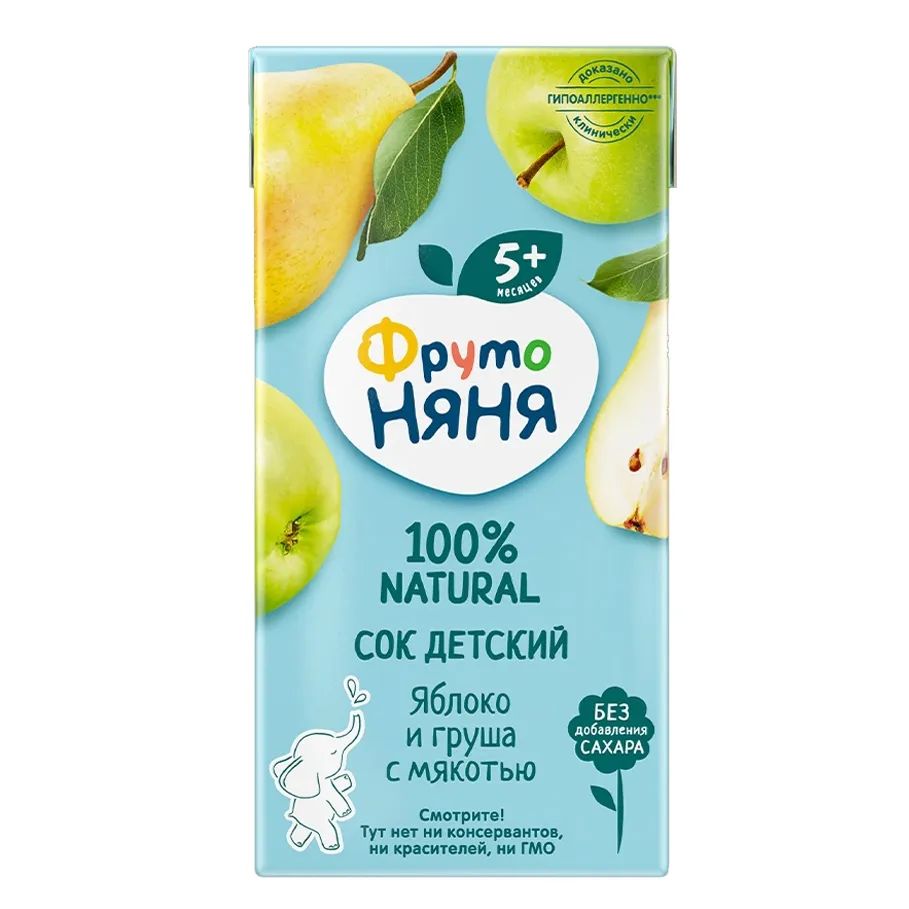 Сок ФрутоНяня 200мл с мякотью яблоко груша