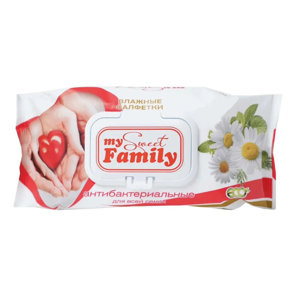 Салфетки влажные My sweet family антибактер с клапоном 60шт