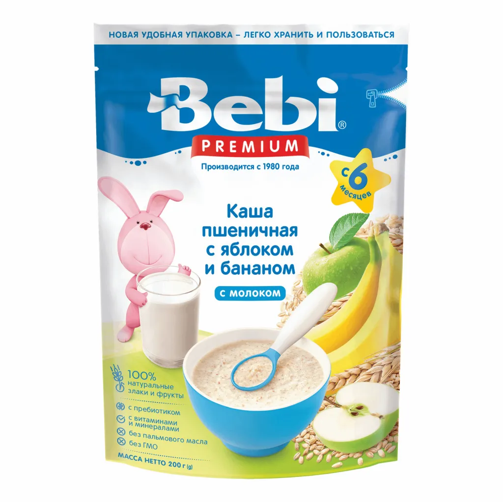 Каша Bebi Premium мол Пшеничная яблоко банан 200г
