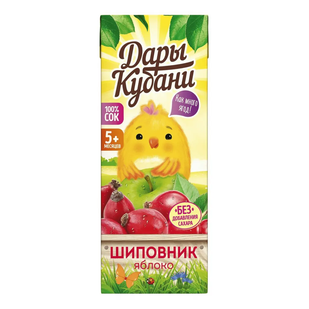 Сок Дары Кубани 0,2л яблочно-шиповниковый осветл