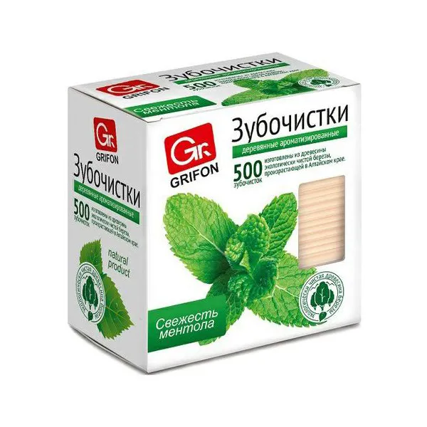 Зубочистки Grifon 500шт с ментолом в индивидуальной упаковке