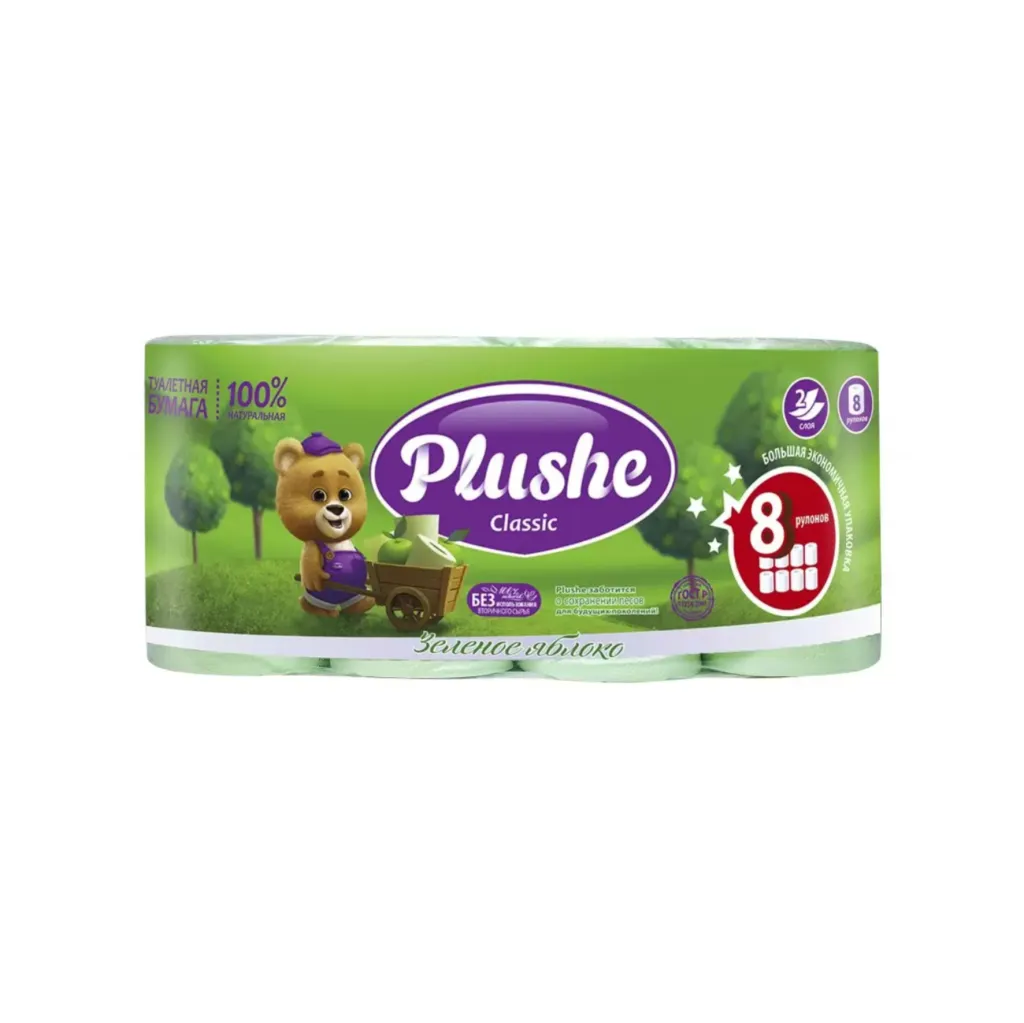 Туалетная бумага Plushe Classic Зелёное Яблоко 2сл.-8шт.