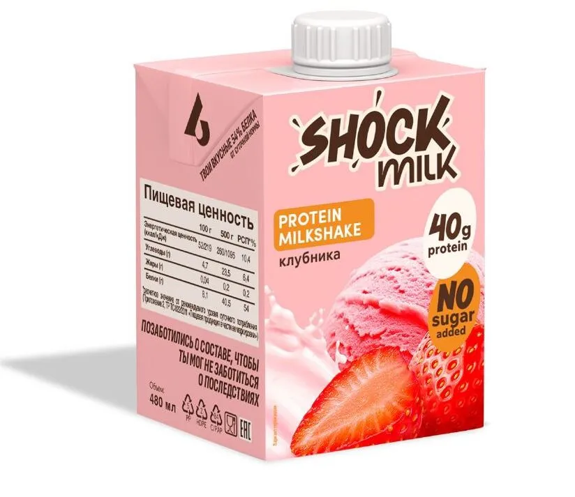 Коктейль молочный SHOK протеин 480мл Клубника