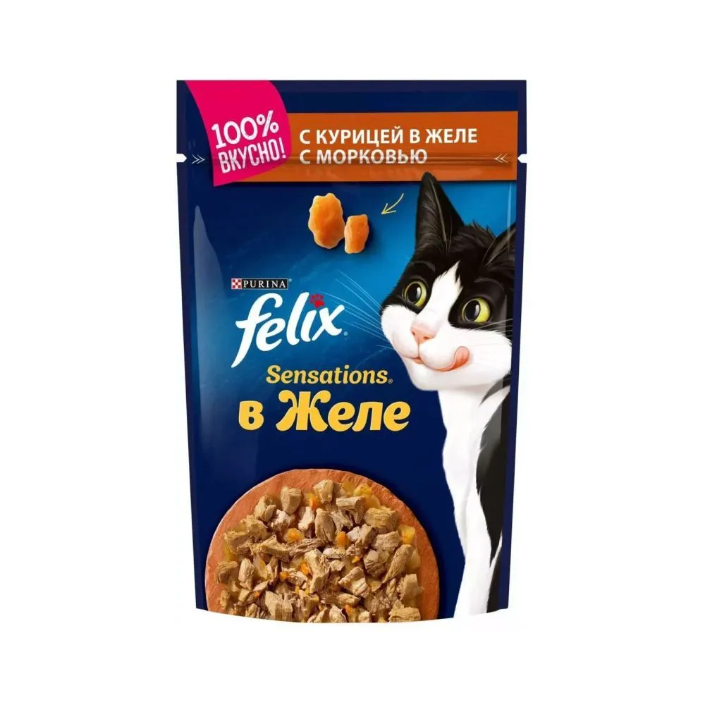 Корм Felix Сэнсэйшн Курица Морковь 75 г
