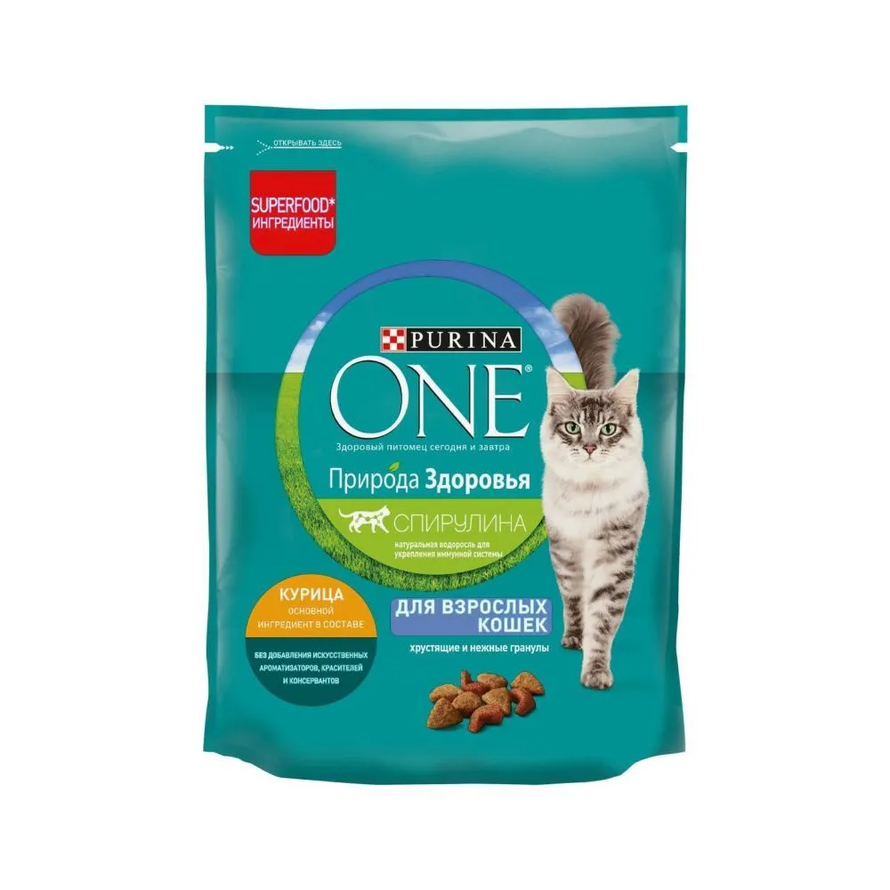 Корм сухой Purina ONE Природа Здоровья для взросл кошек Курица 180 г