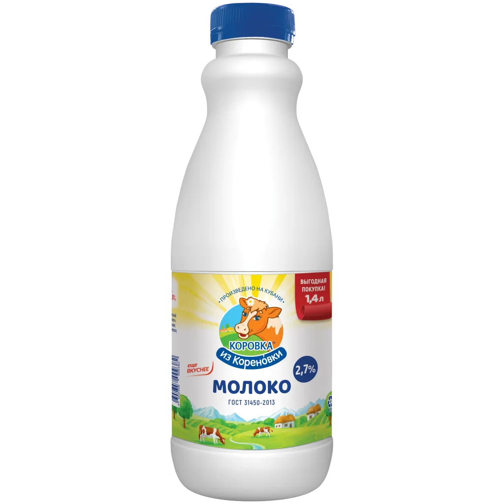 Молоко Коровка из Кореновки пастер 2,7% бут 1400мл