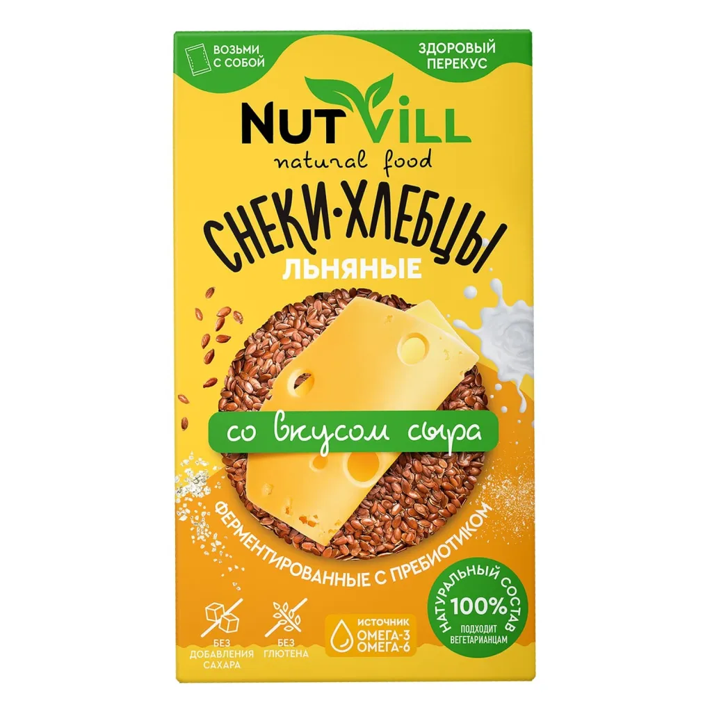 Снеки хлебцы NutVill со вкусом сыра ферментированные с пребиотиком без сахара без глютена 70г