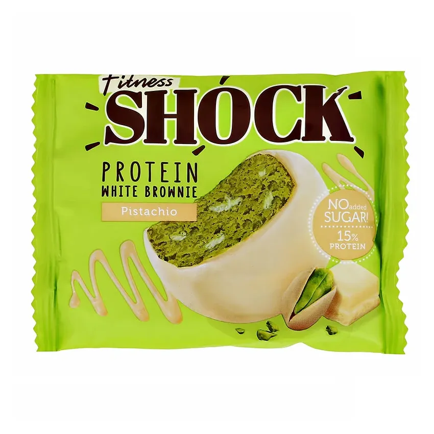 Бисквит глазированный FitnesShock Брауни с белый шоколад и фисташка 50г
