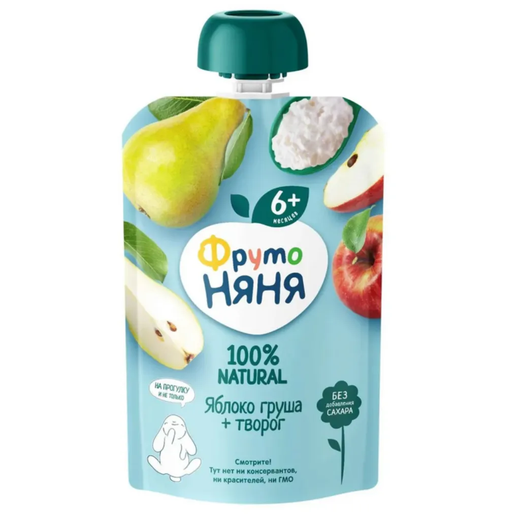 Пюре ФрутоНяня из яблок и груш с творогом 90г