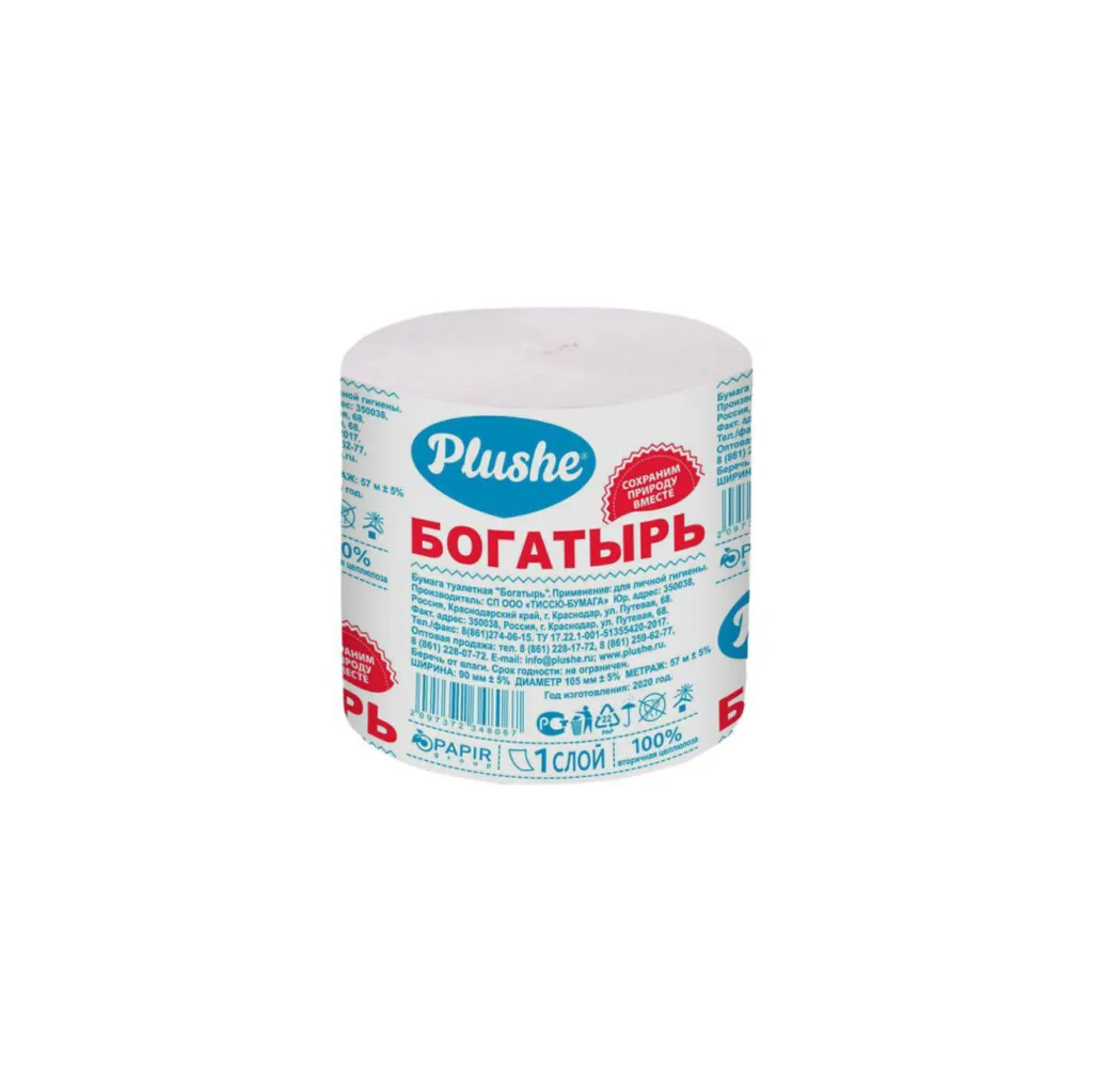 Туалетная бумага Plushe "Богатырь" 1 слой без втулки