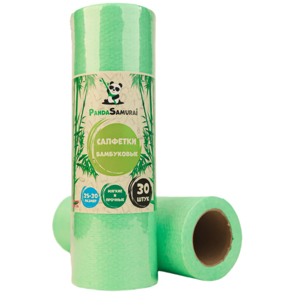 Салфетки бамбуковые 30шт 25*30см PandaSamurai рулон 16