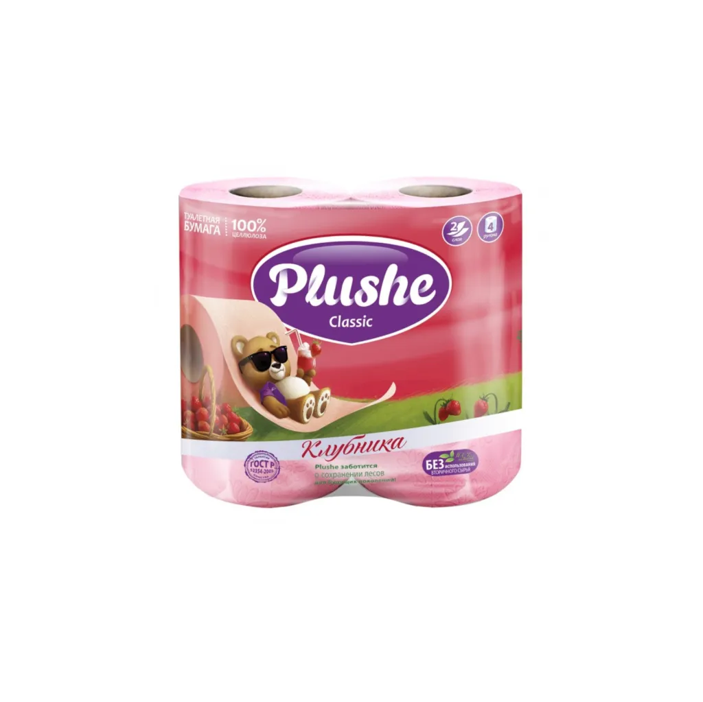 Туалетная бумага Plushe Classic Клубника  2сл.-4шт.