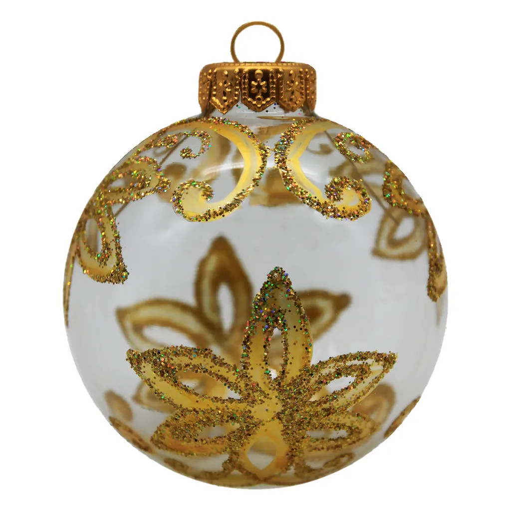 Шар ёлочный 8см Золотой цветок стекло 224244