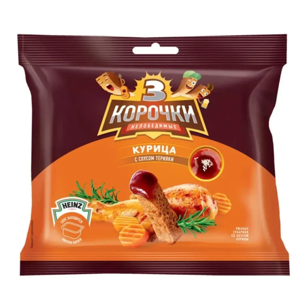 Сухарики Три Корочки ржаные курица +соус 60г +25г терияки