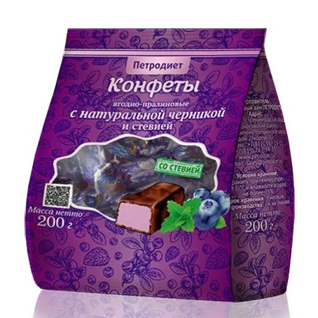 Конфеты Петродиет ягодно пралинов с черн и стевией на фруктозе 200г