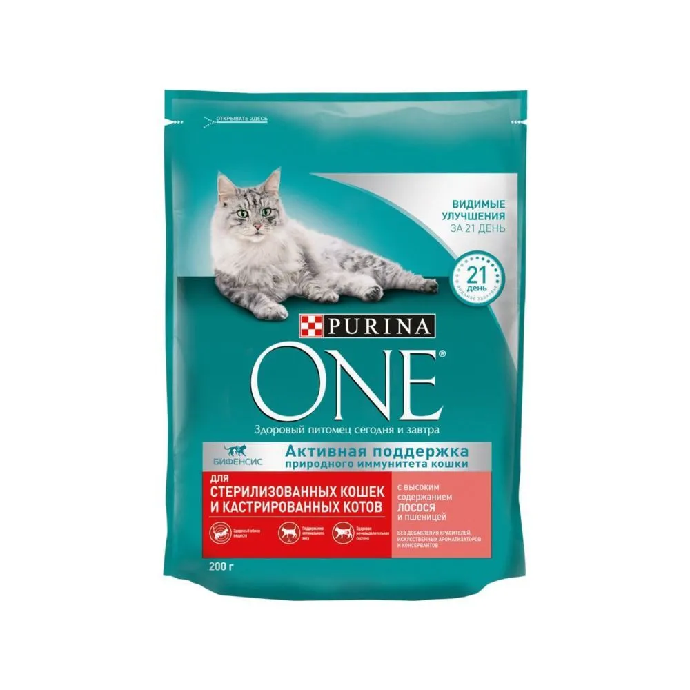 Корм сухой Purina ONE для стерилиз кошек с Лососем и пшеницей 200 г