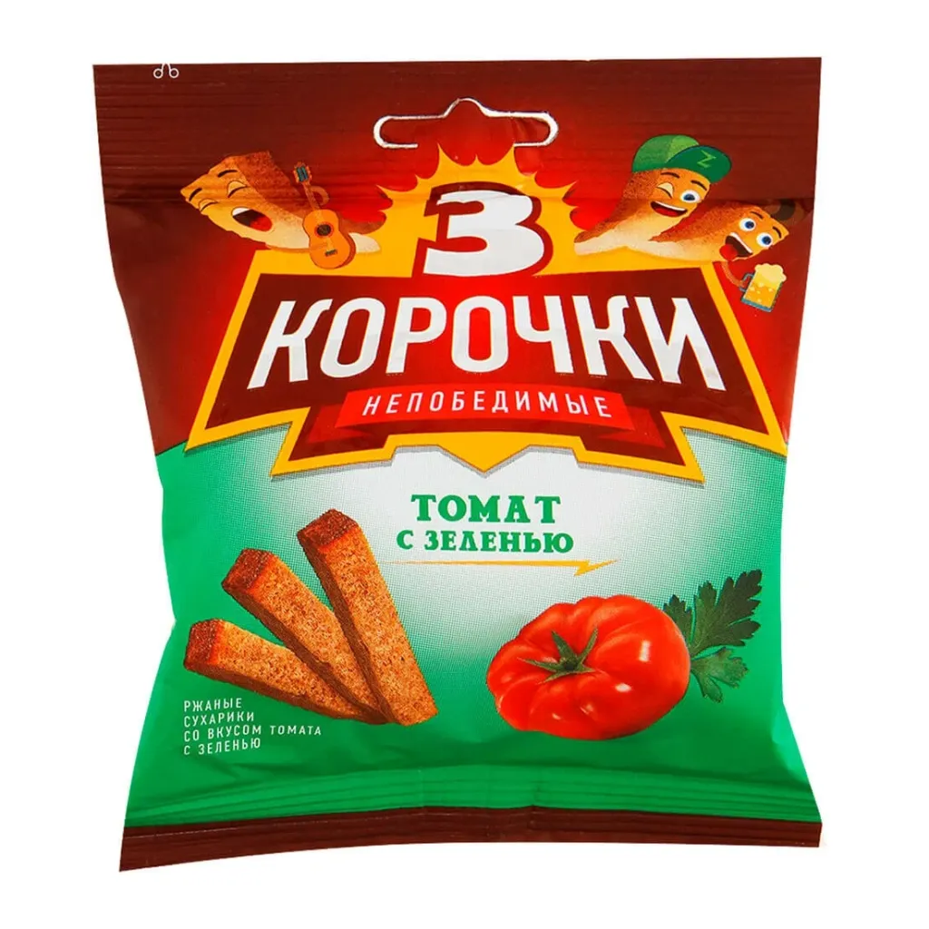 Сухарики Три Корочки ржаные томат и зелень 40г