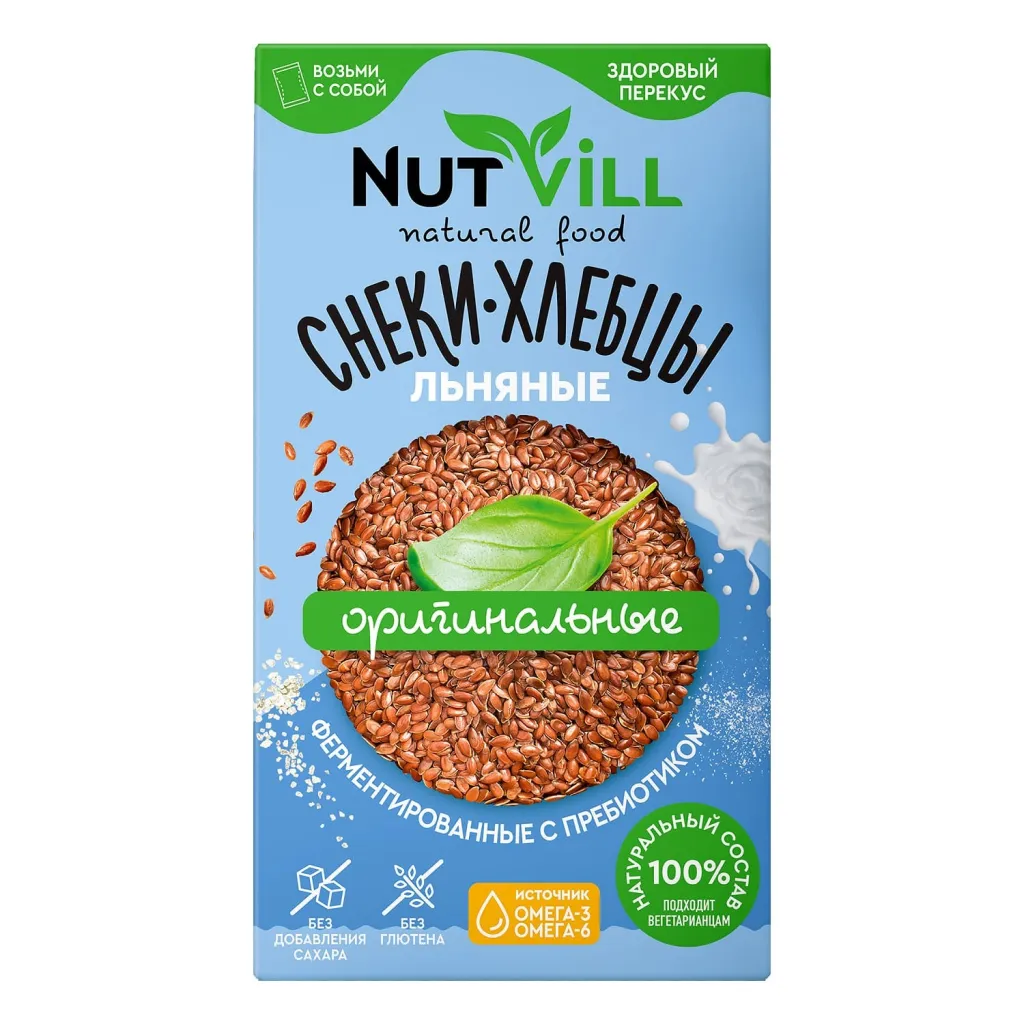 Снеки-хлебцы NutVill Оригинальные ферментированные с пребиотиком, без сахара, без глютена 70г