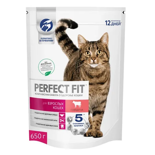Корм Perfect Fit для взрослых кошек с говядиной 650г