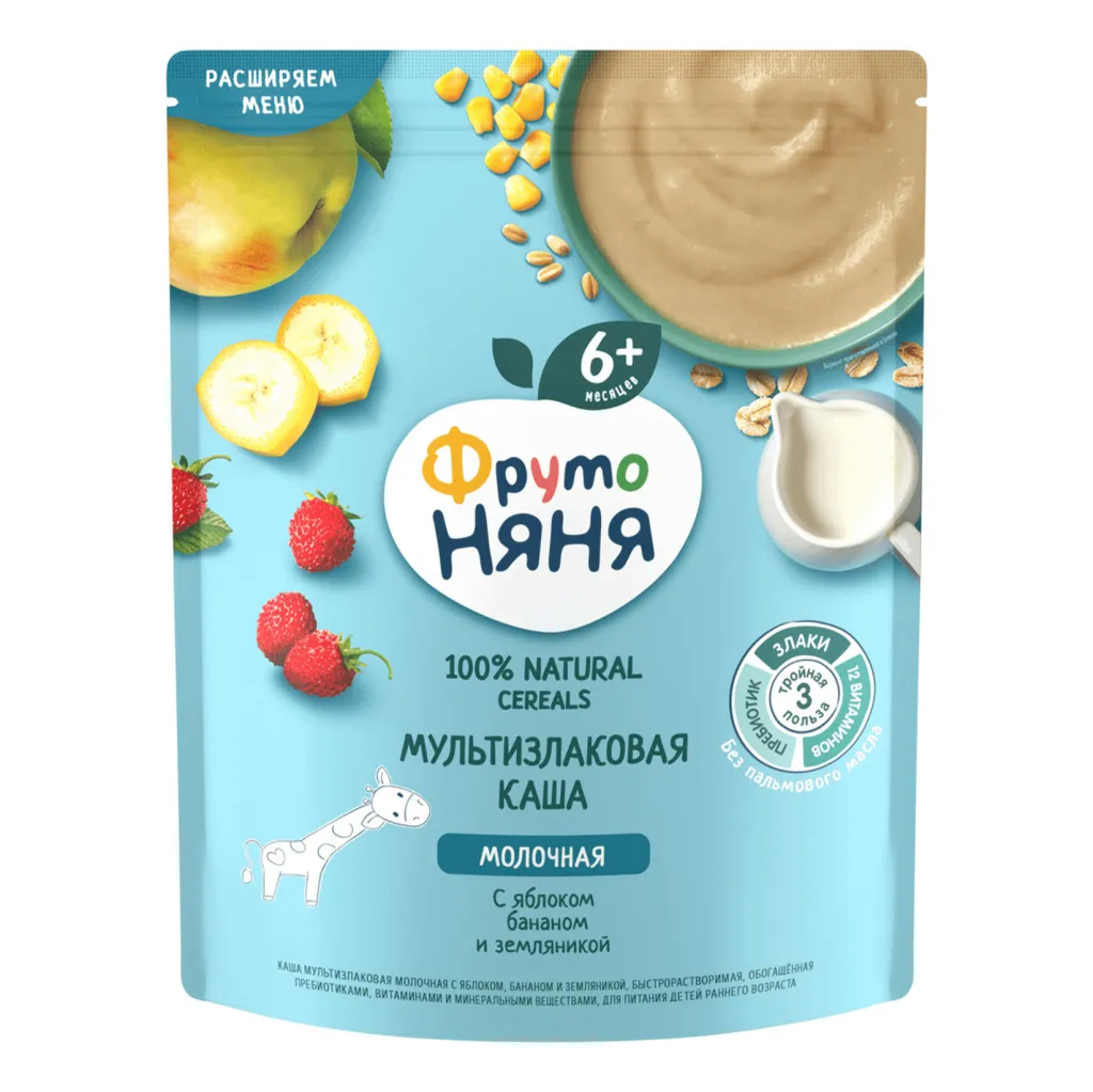 Каша ФрутоНяня мол мультизлак яблоко банан земляника 200г