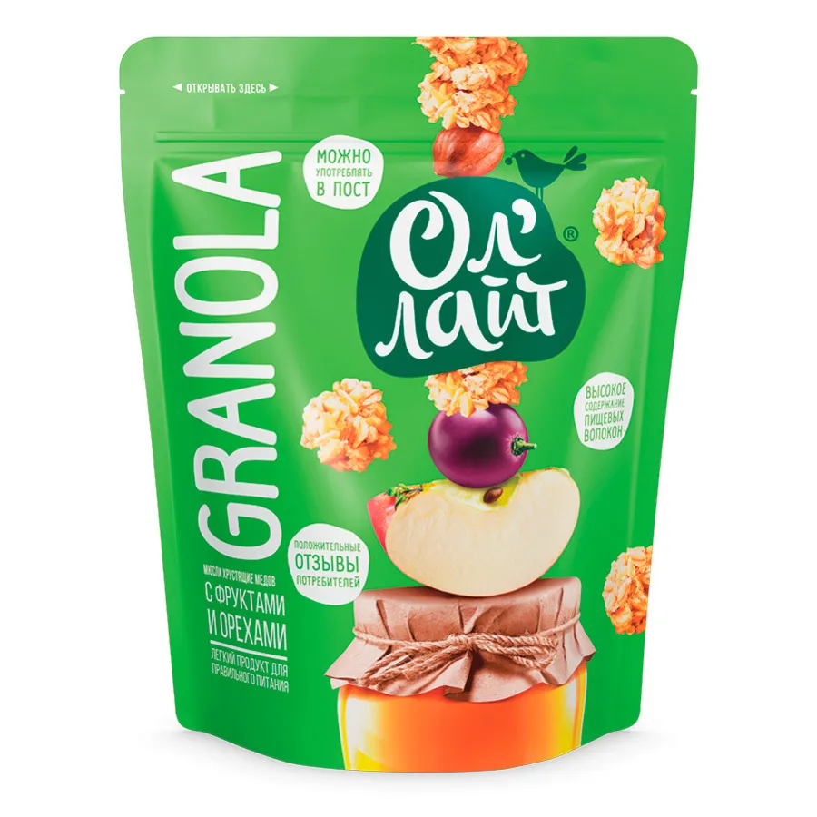 Мюсли ОлЛайт хрустящие медовые с фруктами и орехами 280г