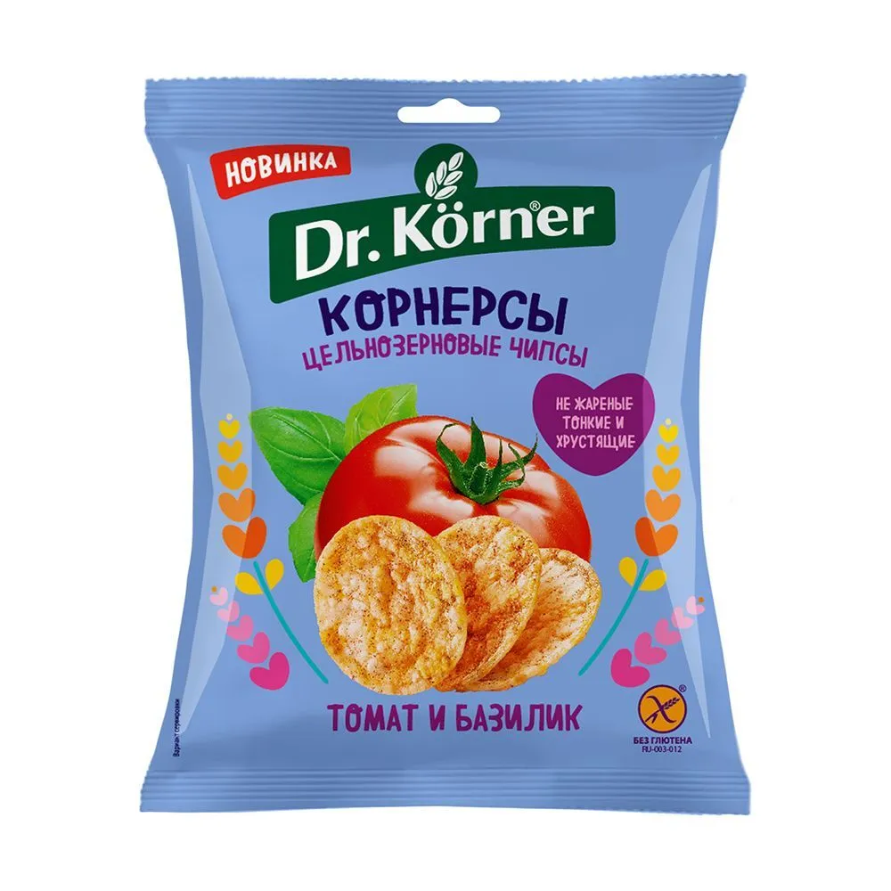 Чипсы Dr. Korner Корнерсы цельнозерновые Томат и базилик 50г