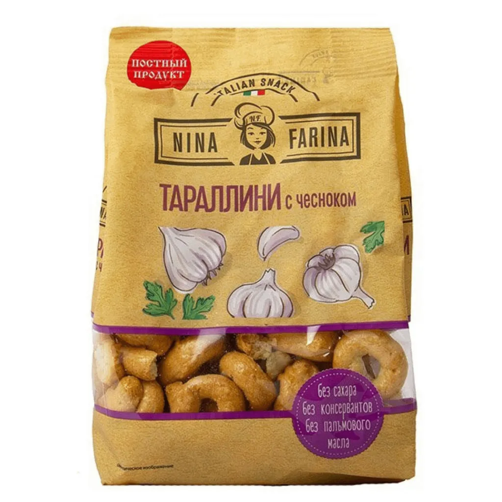 Тараллини Nina Farina с чесноком 180г