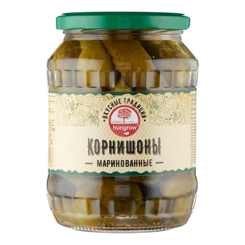 Огурцы Hungrow корнишоны маринованные ст/б 680г
