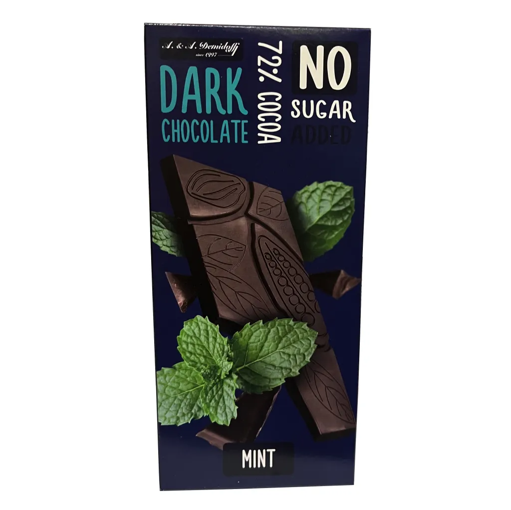 Шоколад горький A&A Demidoff 72% какао б/с со вкусом мяты 90г