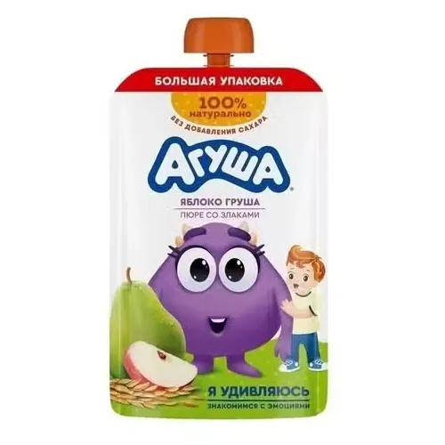 Пюре Агуша фруктовое пауч Яблоко груша злаки 160г