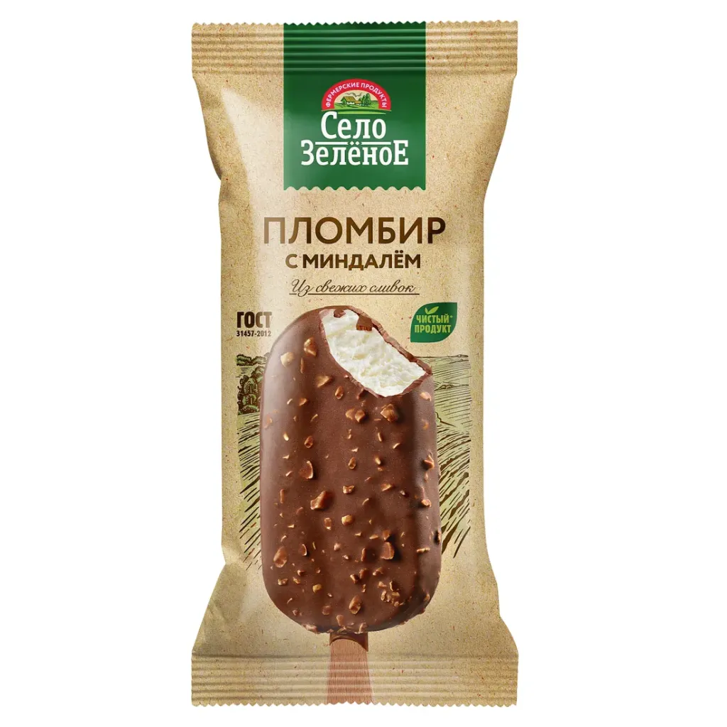 Мороженое Село Зеленое Эскимо в шокол миндаль 18% 90г