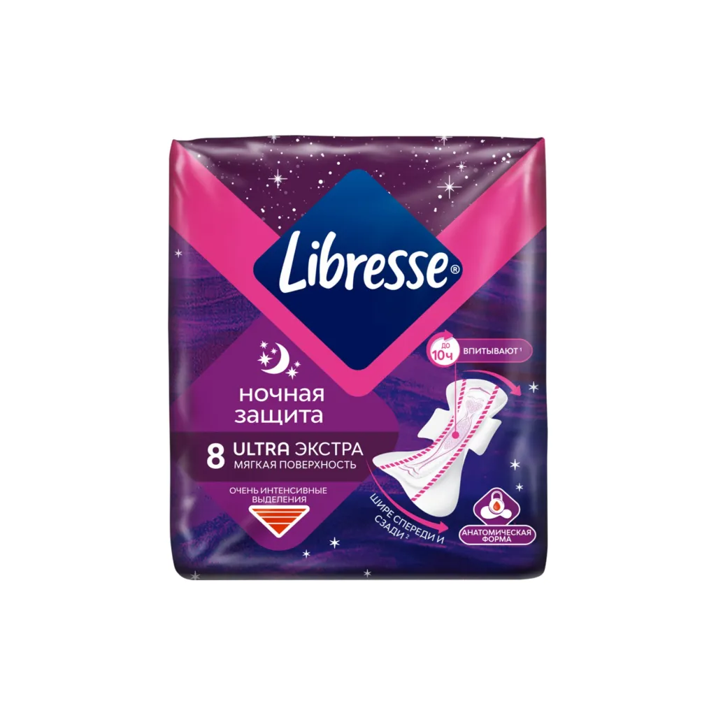 Прокладки Libresse Ultra ночные с мягкой поверхностью, 8 шт.