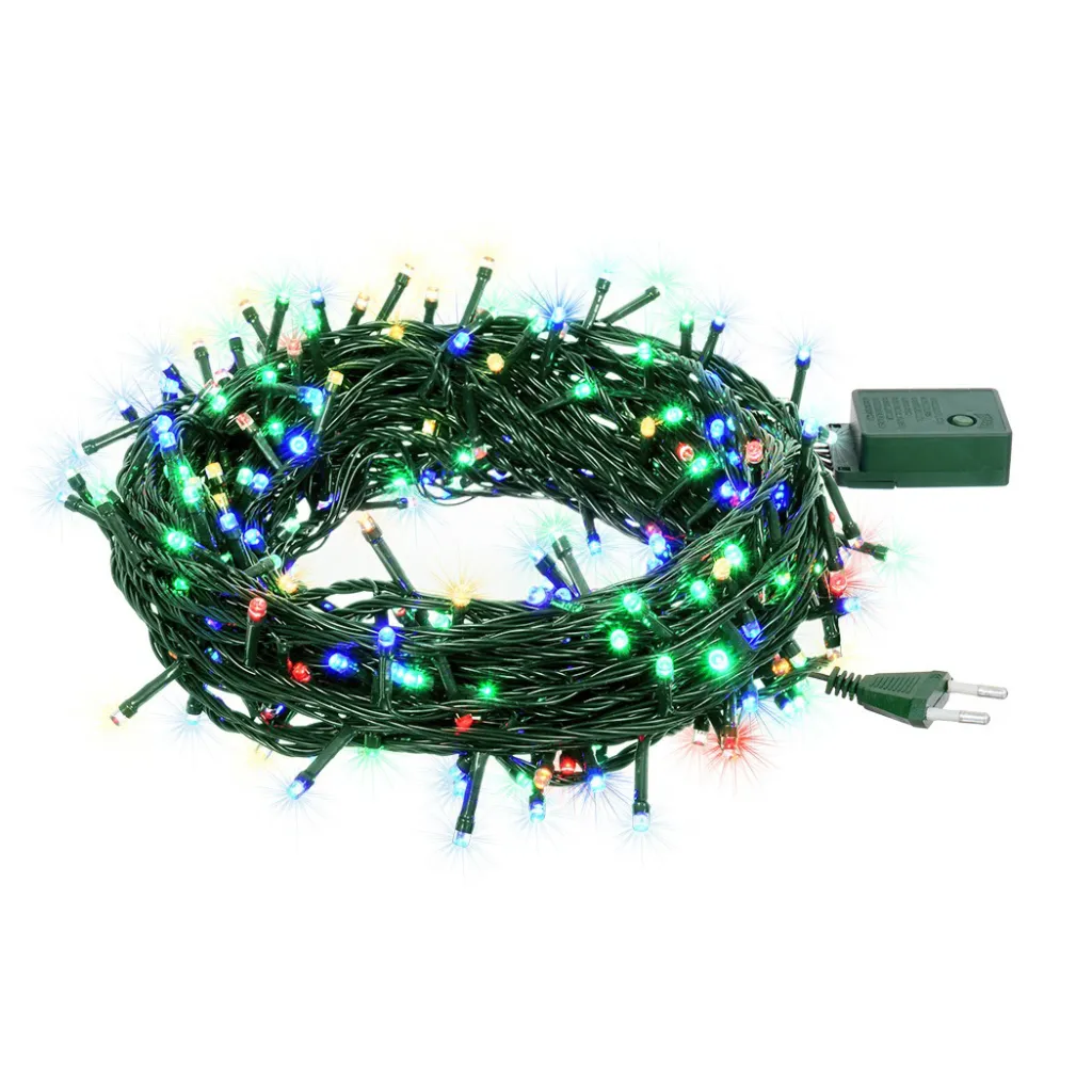 Электрогирлянда 100 разноцветных LED ламп 10м 8 режимов зеленый провод Нить Vega