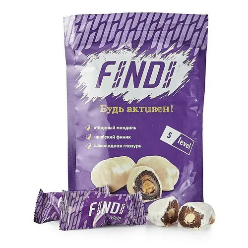Финики с миндалем Findi в белом шоколаде 150г