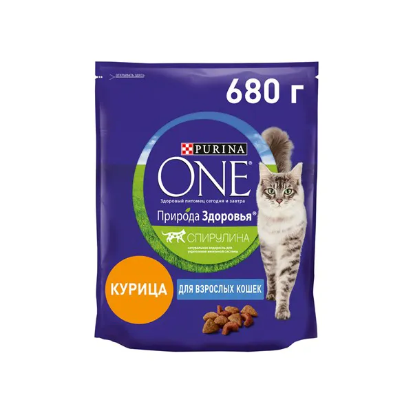 Корм сухой Purina ONE Природа Здоровья для взросл кошек Курица 680 г