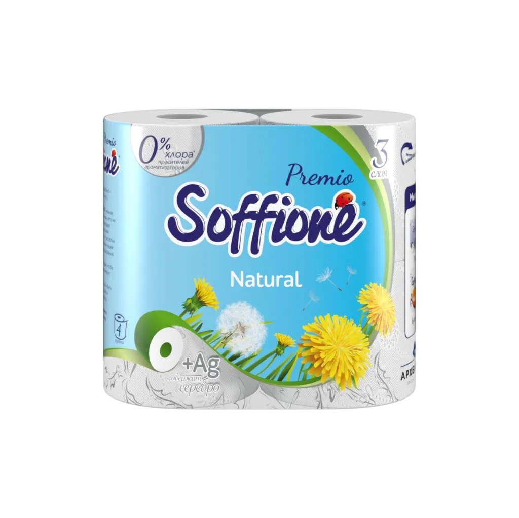 Туалетная бумага Soffione Premio Natural 3сл.- 4шт.