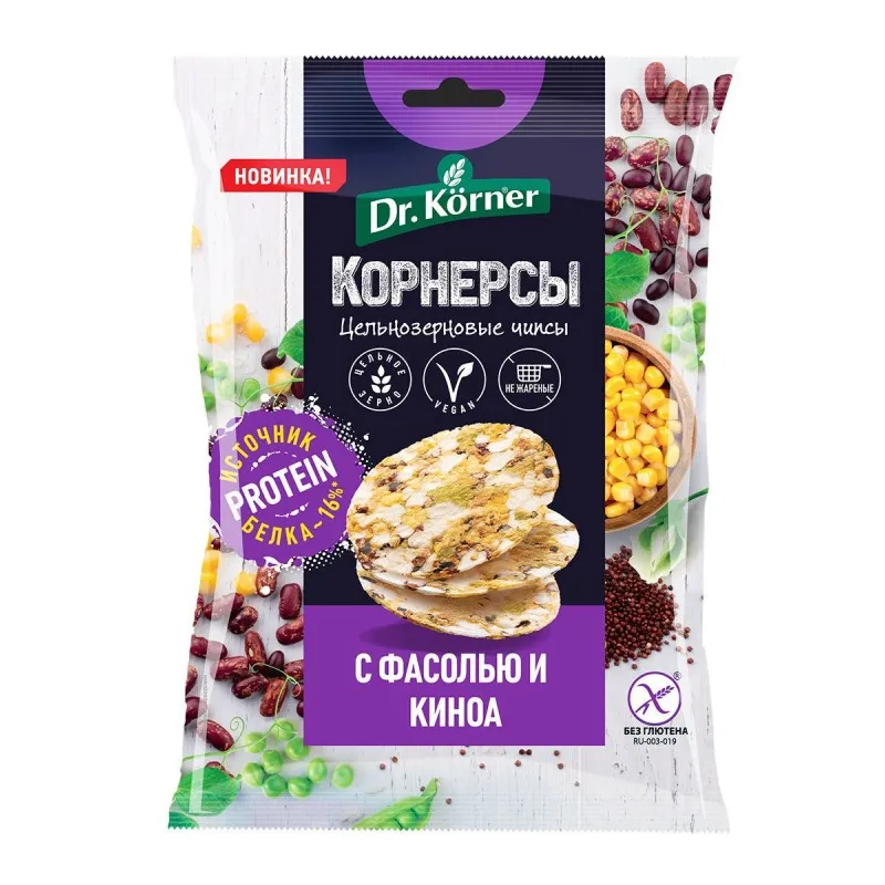 Чипсы Dr. Korner Корнерсы цельнозерн с Фасолью и Киноа 50г