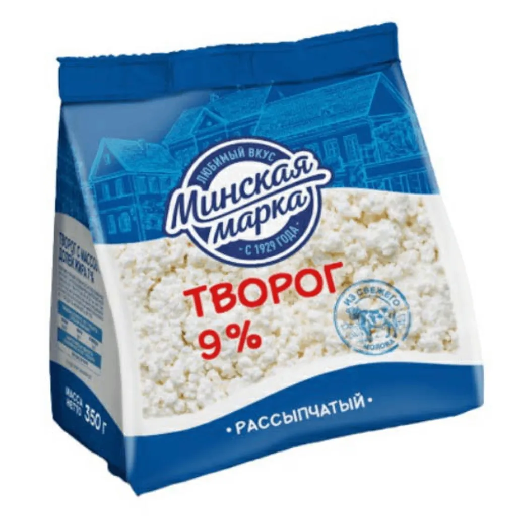 Творог Минская Марка 9% рассыпчатый пакет 350г