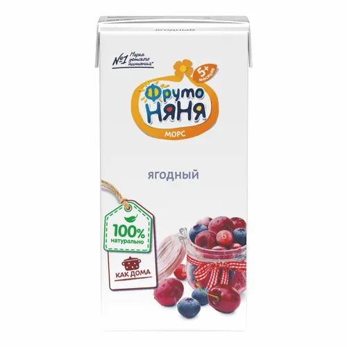 Морс ФрутоНяня из клюквы черники и вишни 0,2л