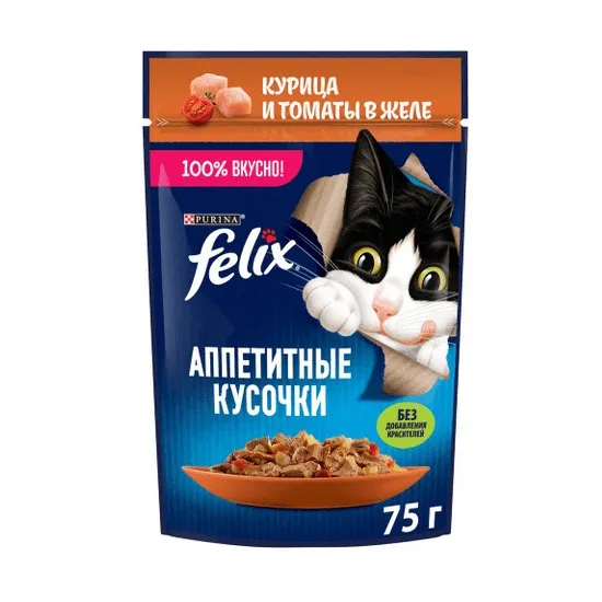 Корм Felix с Курицей и томатами в желе 75г