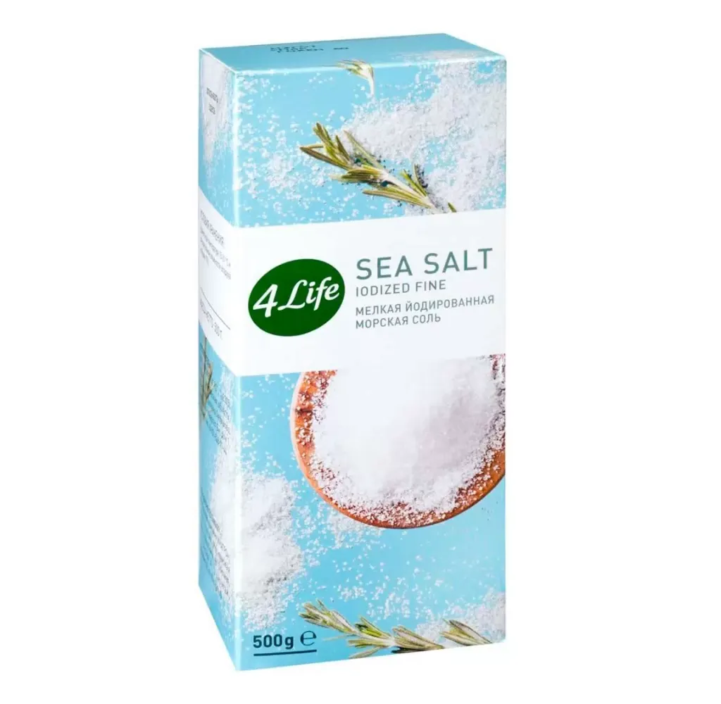 Соль 4Life йодированная морская мелкая картон пачка 500г