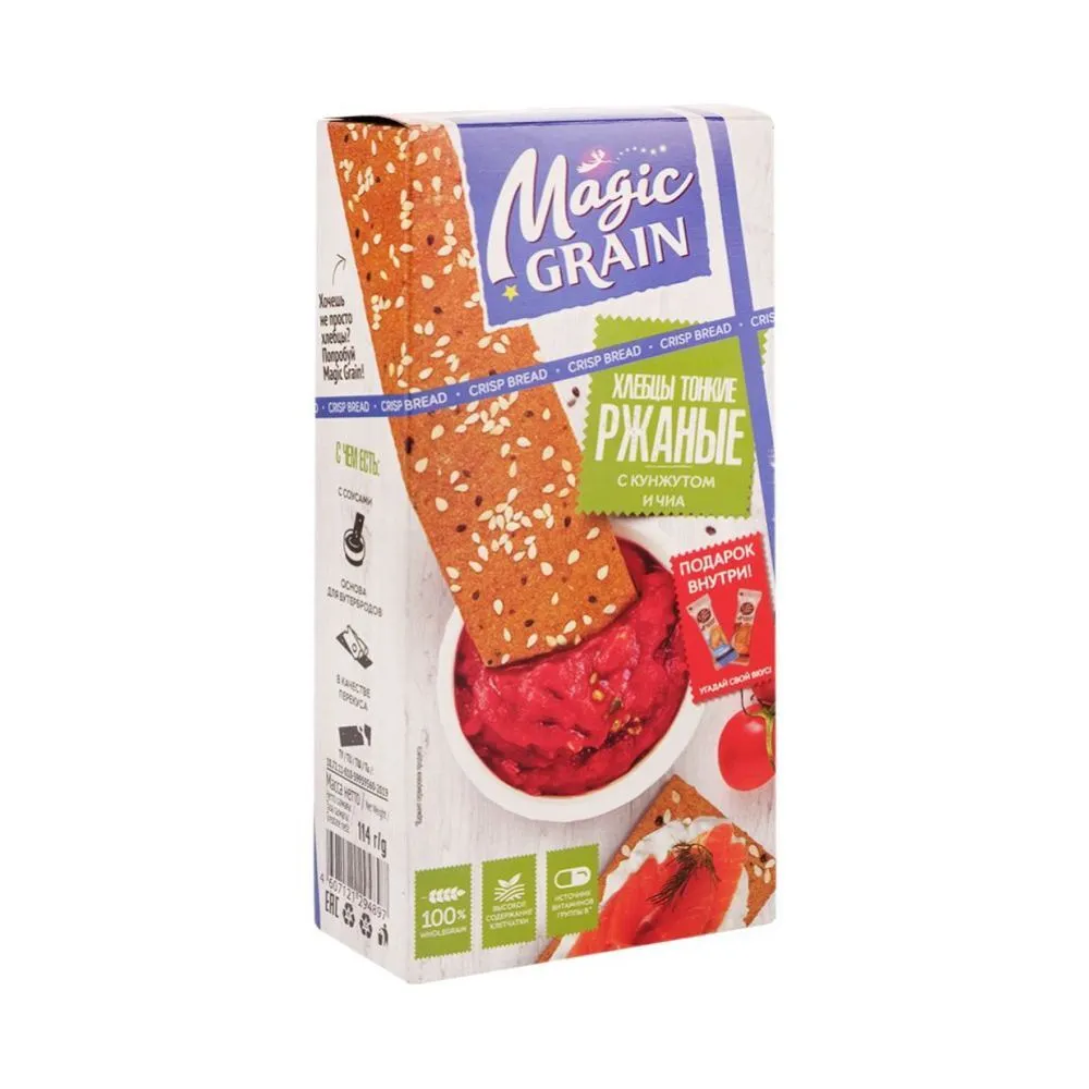 Хлебцы Magic Grain Ржаные Тонкие с кунжутом и чиа 114г