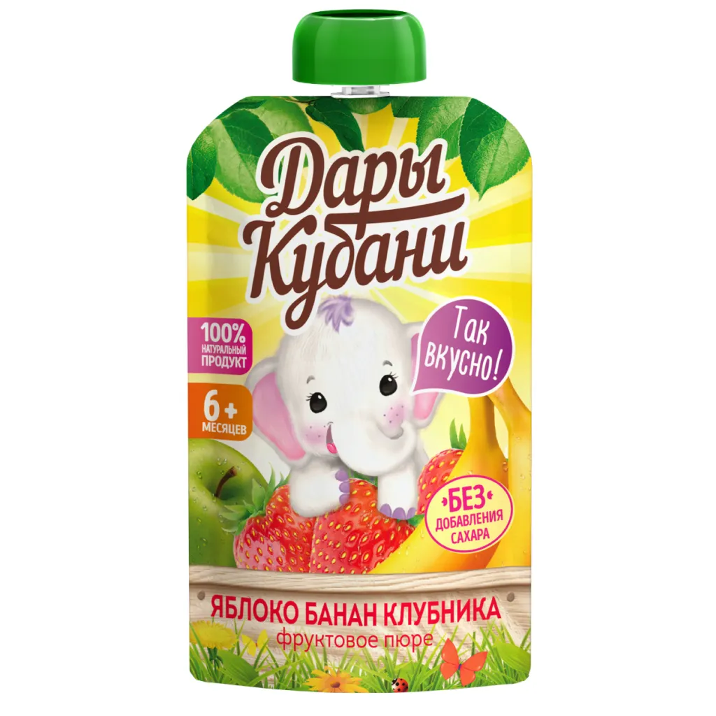Пюре Дары Кубани Яблоко-банан-клубника 90г